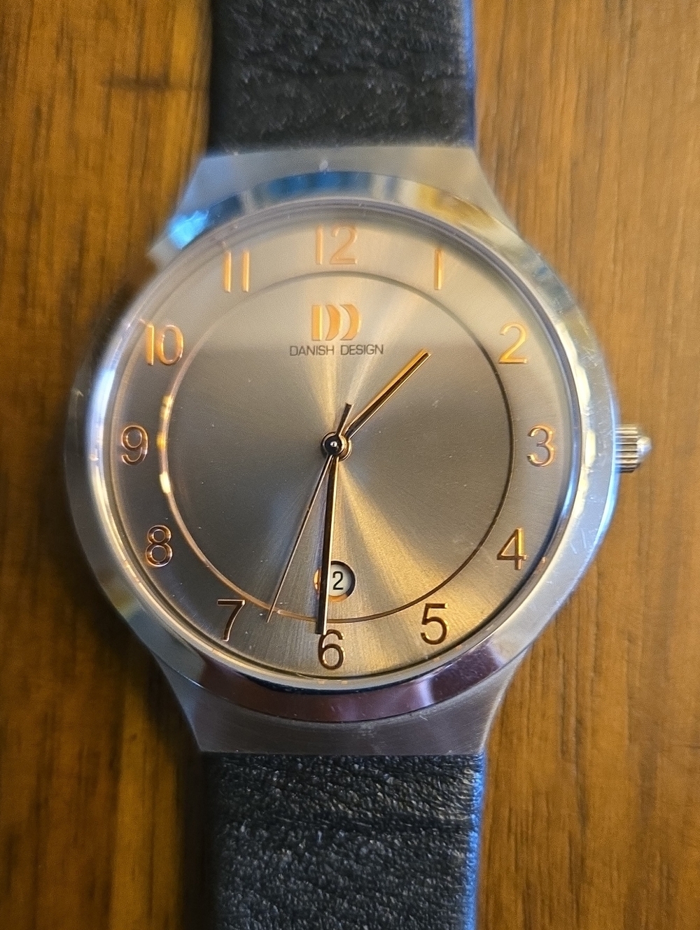 Danish Design Men’s Black Leather Strap Watch with Gray Dial